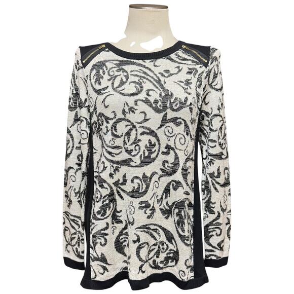 Chico's Collection Lurex Jacquard Sweater Black Neutral 1 / Medium - Picture 1 of 6